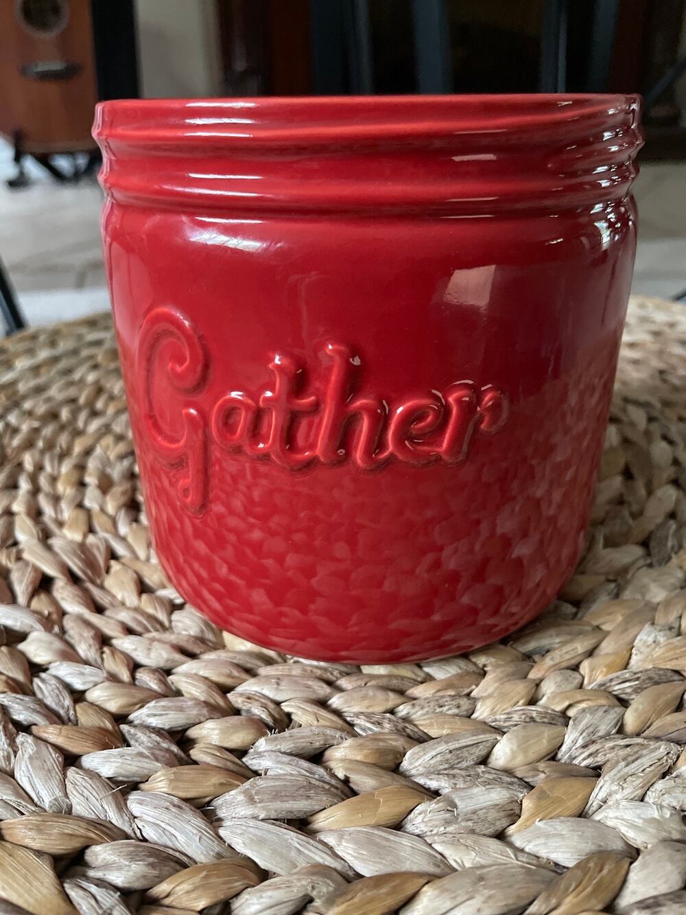 Gather Planter Utensil Crock Holder Red Porcelain